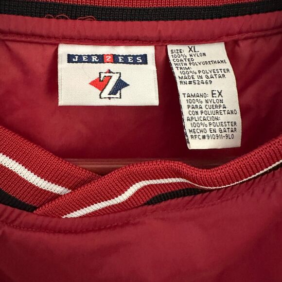 Jerzees Z Vintage Red Nylon Pullover Jacket Blue and White Strip Trim Size XL - Picture 4 of 5